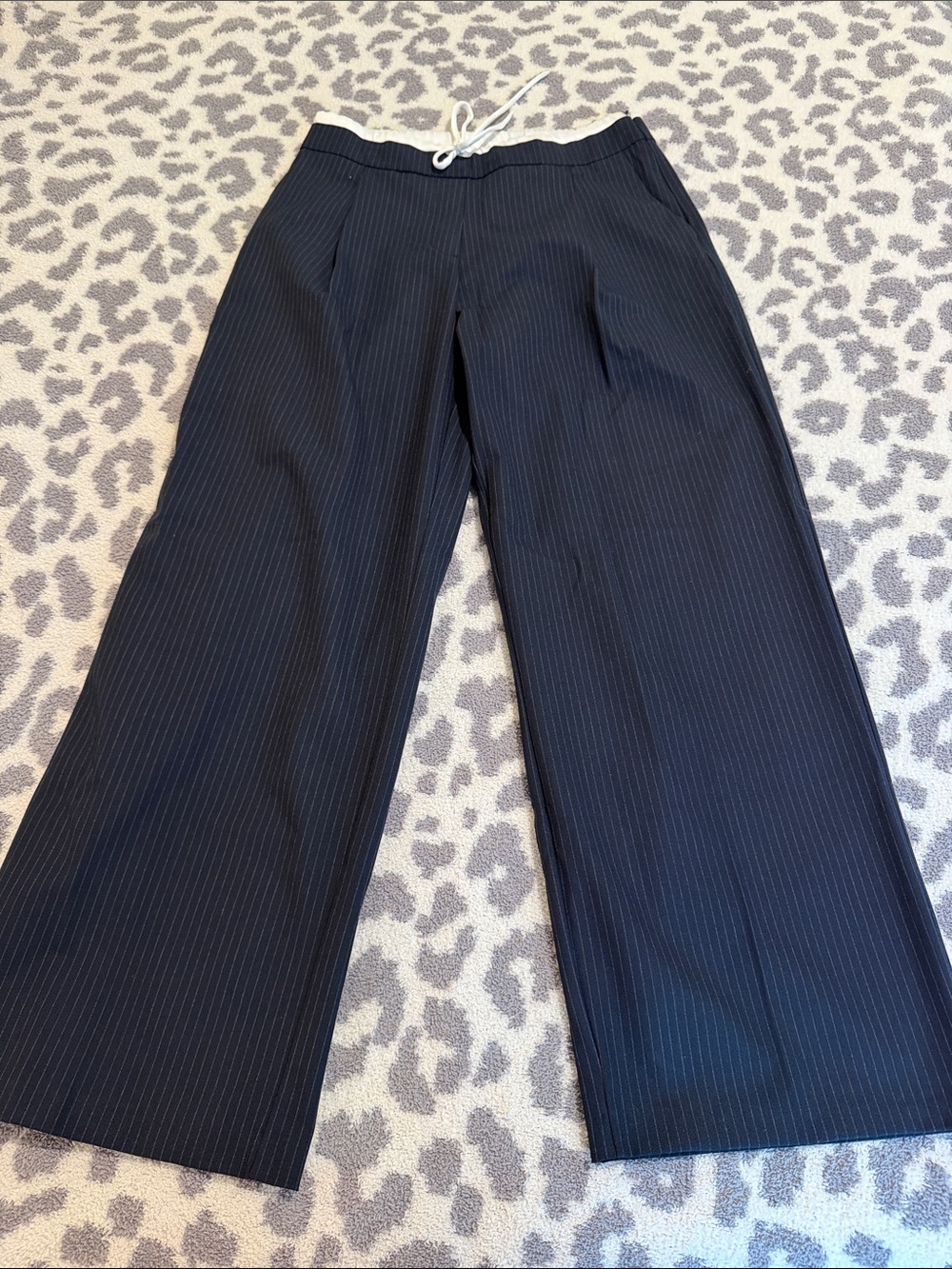 Zara Navy Pinstripe Wide-Leg Trousers